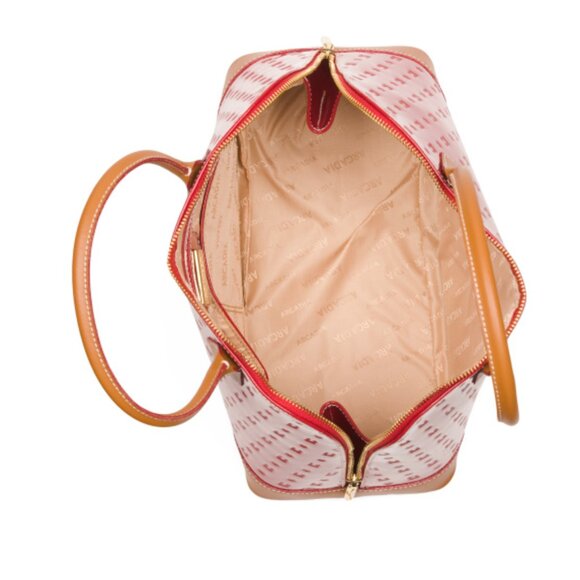 ARCADIA Made In Italy Patent Leather Dome Zip Zip Satchel W Vacchetta Det Red - Picture 5 of 11